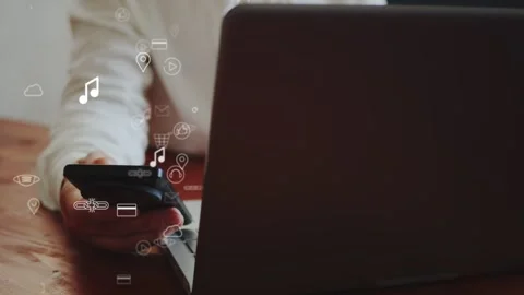 Symbols of using the Internet and protecting information databases appear Stock Footage 306872018