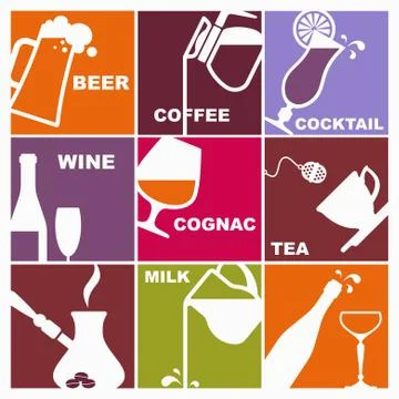 Symbols of various beverages Stock Illustration