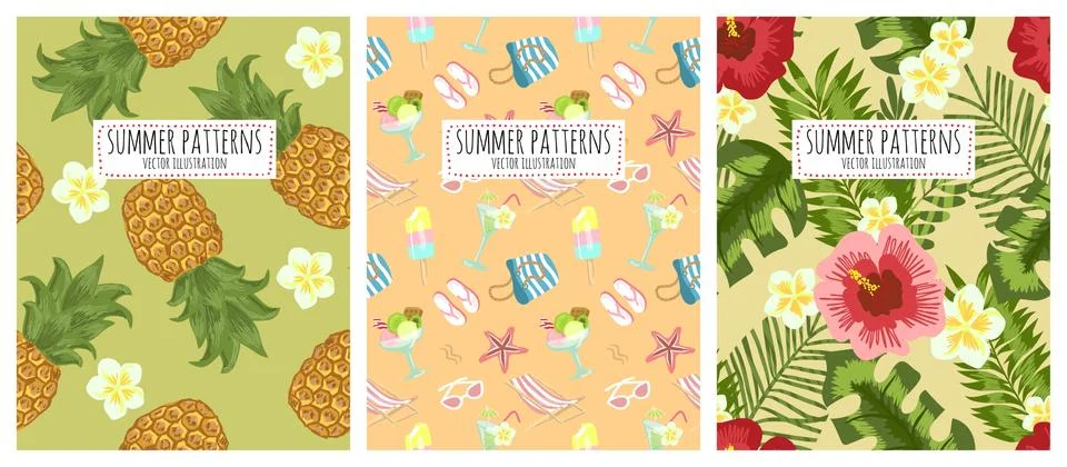 Symmer brach vacation seamless pattern. Vector set of floral background patterns Stock Illustration