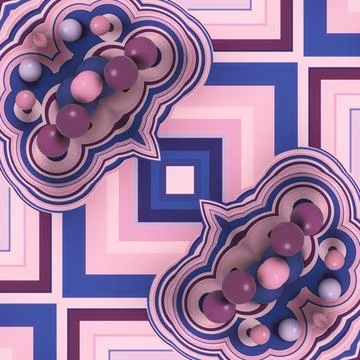 Symmetric 3D CGI Background with Purple Squares and Pink Spheres イラスト素材