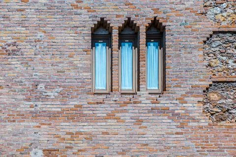 Symmetric Brick Windows Stock Photos