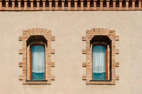 Symmetric Brick Windows Stock Photos