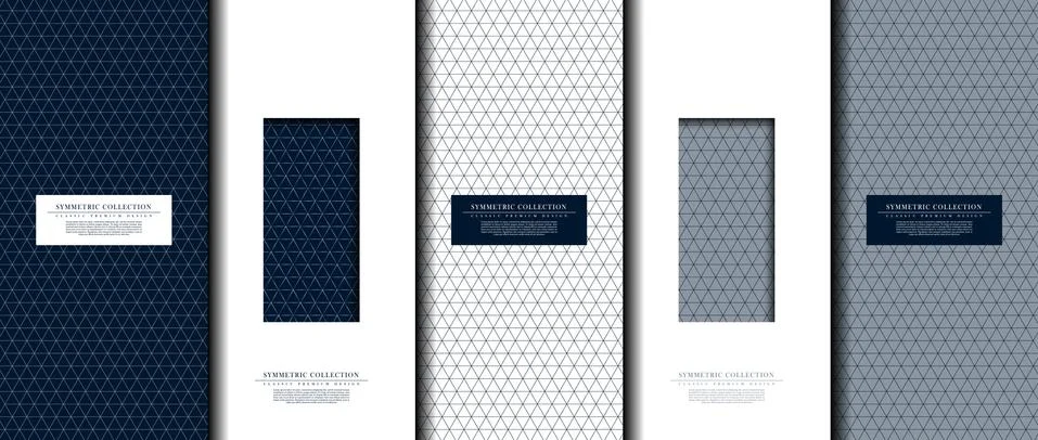 Symmetric collection abstract pattern geometic navy blue background card temp Stockillustratie