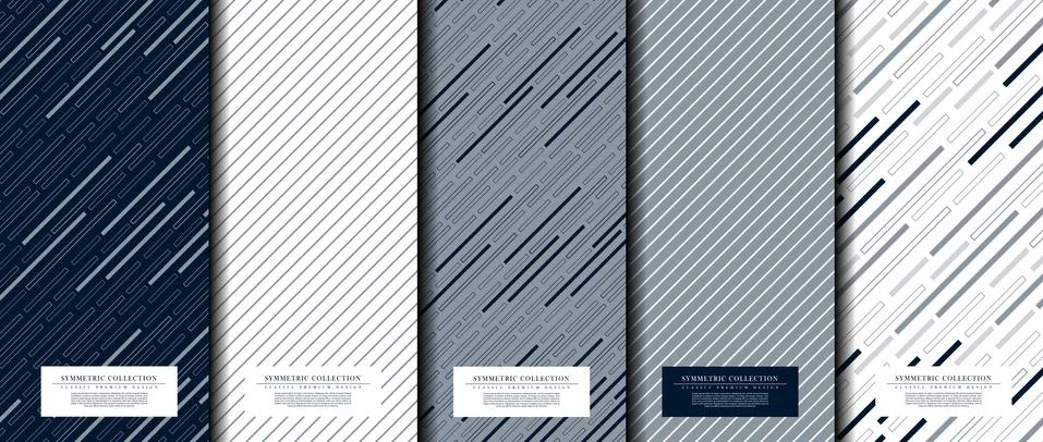 Symmetric collection abstract pattern texture navy blue background card templ Stock Illustration