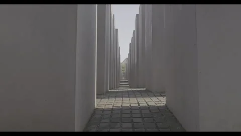 Symmetric Corridor Between Holocaust Memorial Stelae in Berlin Stock-Footage 341824450