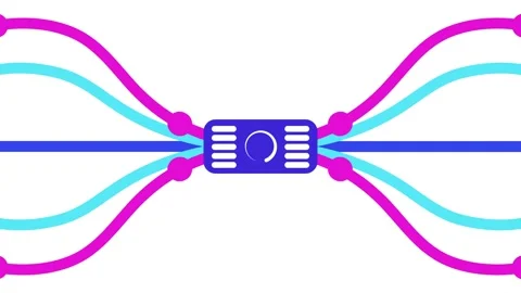 Symmetric data flow network circuit animation isolated on white background Vidéo 334858914