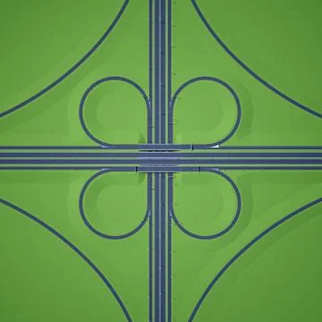Symmetric intersection highway top view Stock Illustration