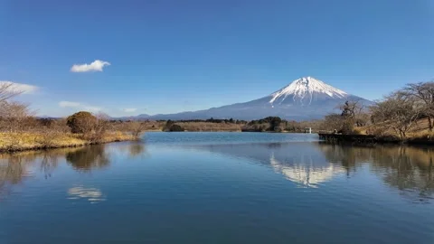 Symmetric Mount Fuji Reflection on Calm Lake Tanuki Stock Footage 333538304