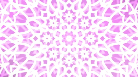 Symmetric pink geometric mandala pattern light white abstract star shapes. Stock Footage 336546618