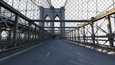 Symmetric View of Brooklyn Bridge Empty Road and Steel Towers 스톡 일러스트