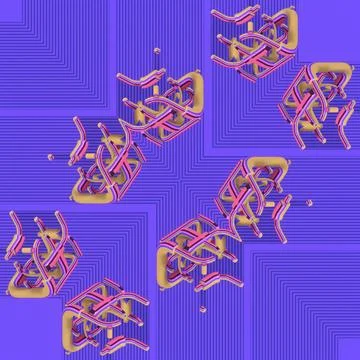 Symmetrical 3D Kaleidoscope Abstract Pattern in Purple and Ochre Colors Illustrazione stock