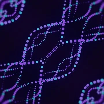Symmetrical 3D Molecular Network Purple and Turquoise Stock Illustration