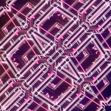 Symmetrical 3D Neon Pattern with Pink and Magenta Glow Stock Illustration