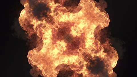 Symmetrical, 3D star-shaped explosion with bright fire and thick smoke Stock Footage 329609285