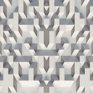 Symmetrical 3D White Cubic Pattern Digital Brutalist Architecture Stock Illustration