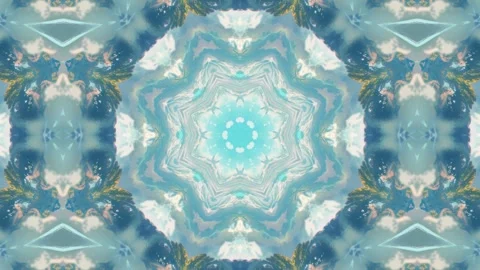 A symmetrical abstract design featuring blue hues and cloud-like patterns. Stock Footage 292594706