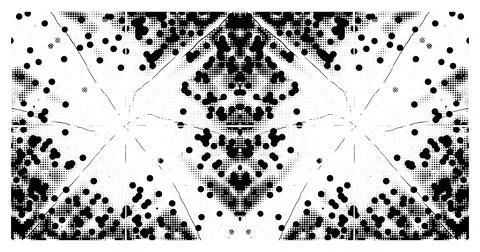 Symmetrical abstract pattern with black circular dots and halftone gradient.. Ilustración de archivo