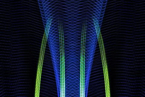 Symmetrical abstract waves with selective focus in blue and green light pat.. Stock Illustration