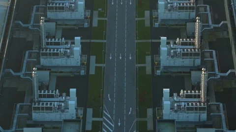Symmetrical aerial view of data center cooling system 库存影片 331201356