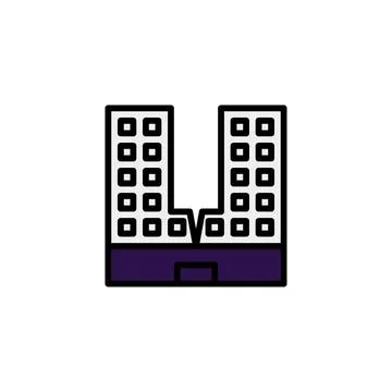 Symmetrical architectural design featuring two mirrored skyscraper building.. Ilustración de archivo