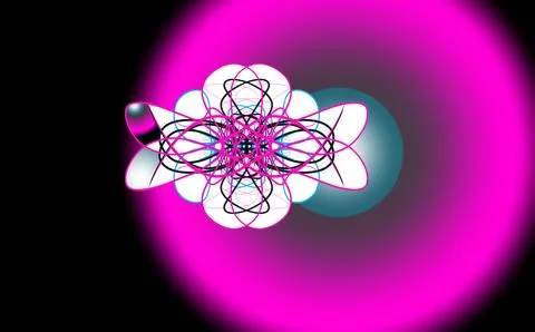 Symmetrical atomic structure design with pink cyan lines Stock Illustration