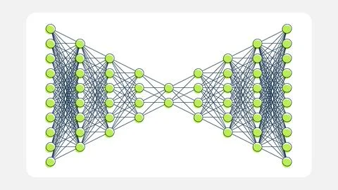 Symmetrical Autoencoder Network Diagram for Efficient Data Encoding Stock Illustration
