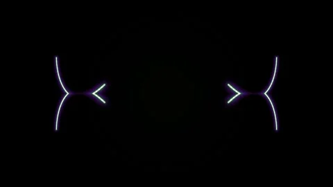 Symmetrical black image featuring neon-styled diamonds and curves Video stock 331650281