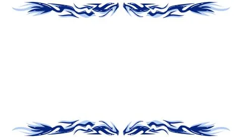 Symmetrical blue abstract graphic border frame on a white background. Stock Illustration