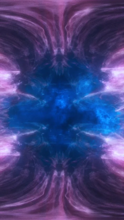 Symmetrical blue and violet cosmic smoke pattern, abstract nebula mirror ba.. Stock Footage 327014899