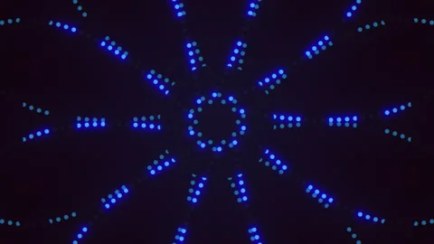 Symmetrical blue dot pattern with glowing effect on dark background Stockbeeldmateriaal 292965303