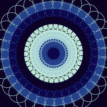 Symmetrical Blue Mandala Pattern with Concentric Lace Circles and Geometric 스톡 일러스트
