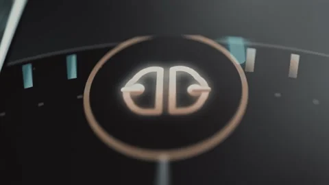 Symmetrical bronze AI processing emblem fills a dark circular selector edged Stock Footage 343376360