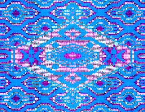 Symmetrical Carpet Pattern. Bright blue Ornament. Old rug Background. Attra.. Stock Photos