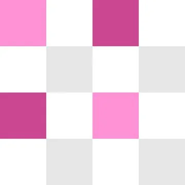 Symmetrical checkered pattern of pink, magenta, light gray and white squares. Stock Illustration