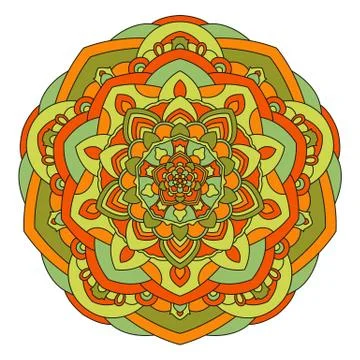 Symmetrical circular pattern of colored mandala, round Oriental patter Stock Illustration