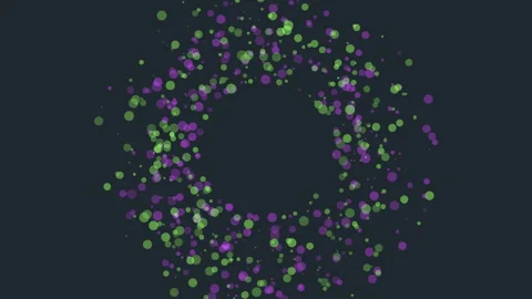 Symmetrical circular pattern of purple and green dots on black background 스톡 동영상 322067103
