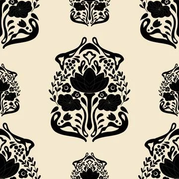 Symmetrical classic floral pattern, vector seamless pattern. Stock Illustration