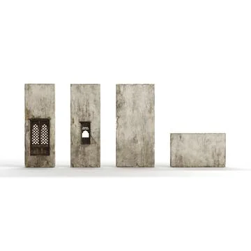 Symmetrical composite of four rectangular blocks of concrete. 3d rendering. Stock Photos
