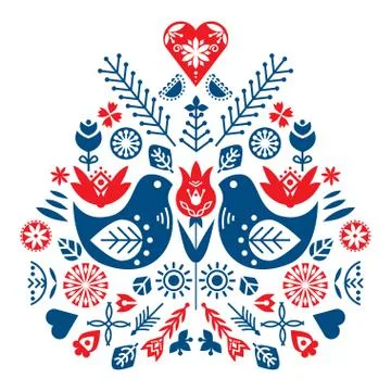 Symmetrical composition of ethnic elements. The Nordic spring set for design 库存插图