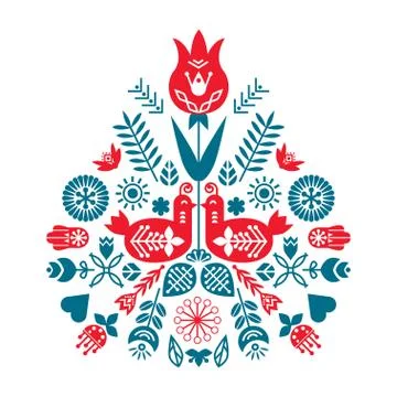 Symmetrical composition of ethnic elements. The Nordic spring set for design 스톡 일러스트