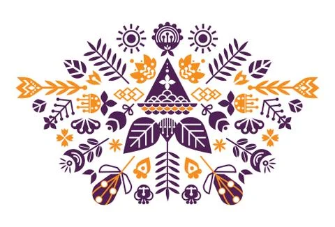 Symmetrical composition of ethnic elements. The spring set for design. Flowers 库存插图