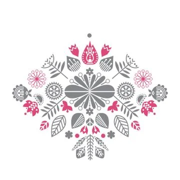 Symmetrical composition of ethnic elements. The spring set for design. Flowers 库存插图