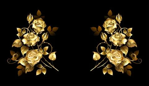 Symmetrical composition of gold roses Stock Illustration