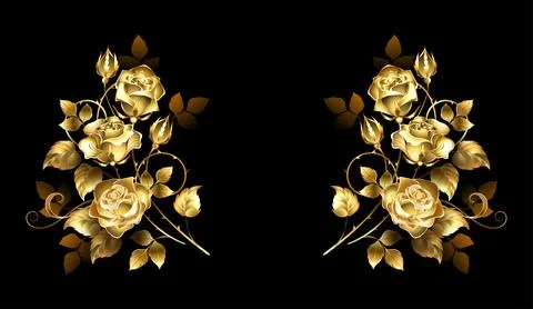 Symmetrical composition of gold roses Stock Illustration