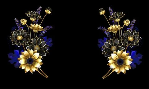 Symmetrical composition of golden chrysanthemums Stock Illustration