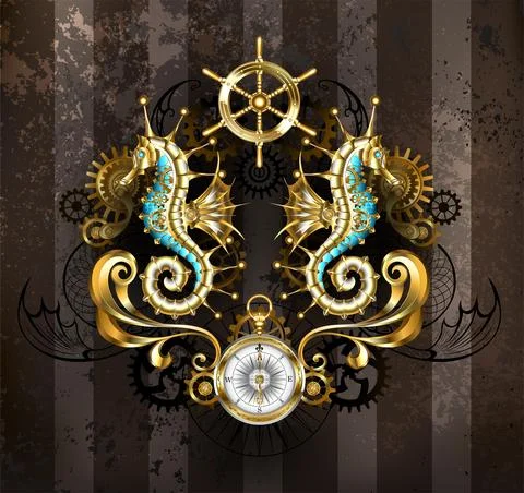 Symmetrical composition with seahorse Stock Illustration