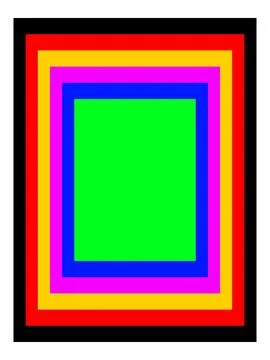 Symmetrical concentric rectangular frames in bright primary and secondary colors Stock Illustration