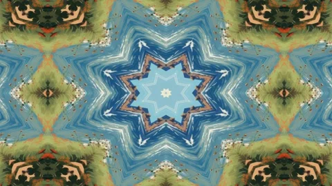 A symmetrical digital design featuring soft clouds against a blue background. Stock Footage 292594798