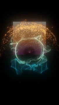 Symmetrical Digital Particle Orb with Teal and Gold Glowing Dust Stock Illustration