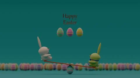 Symmetrical Easter Egg Hover with Bunny Contestants on Teal Surface Stock Illustration